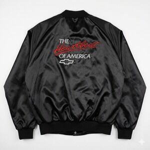 Chevrolet The Heartbeat of America Vintage Satin Bomber Jacket Black Medium